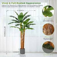Albero di banano artificiale Garvee da 6 piedi con 21 foglie, fioriera grigia, rami regolabili per casa e ufficio, materiale PE resistente, vaso di cemento stabile