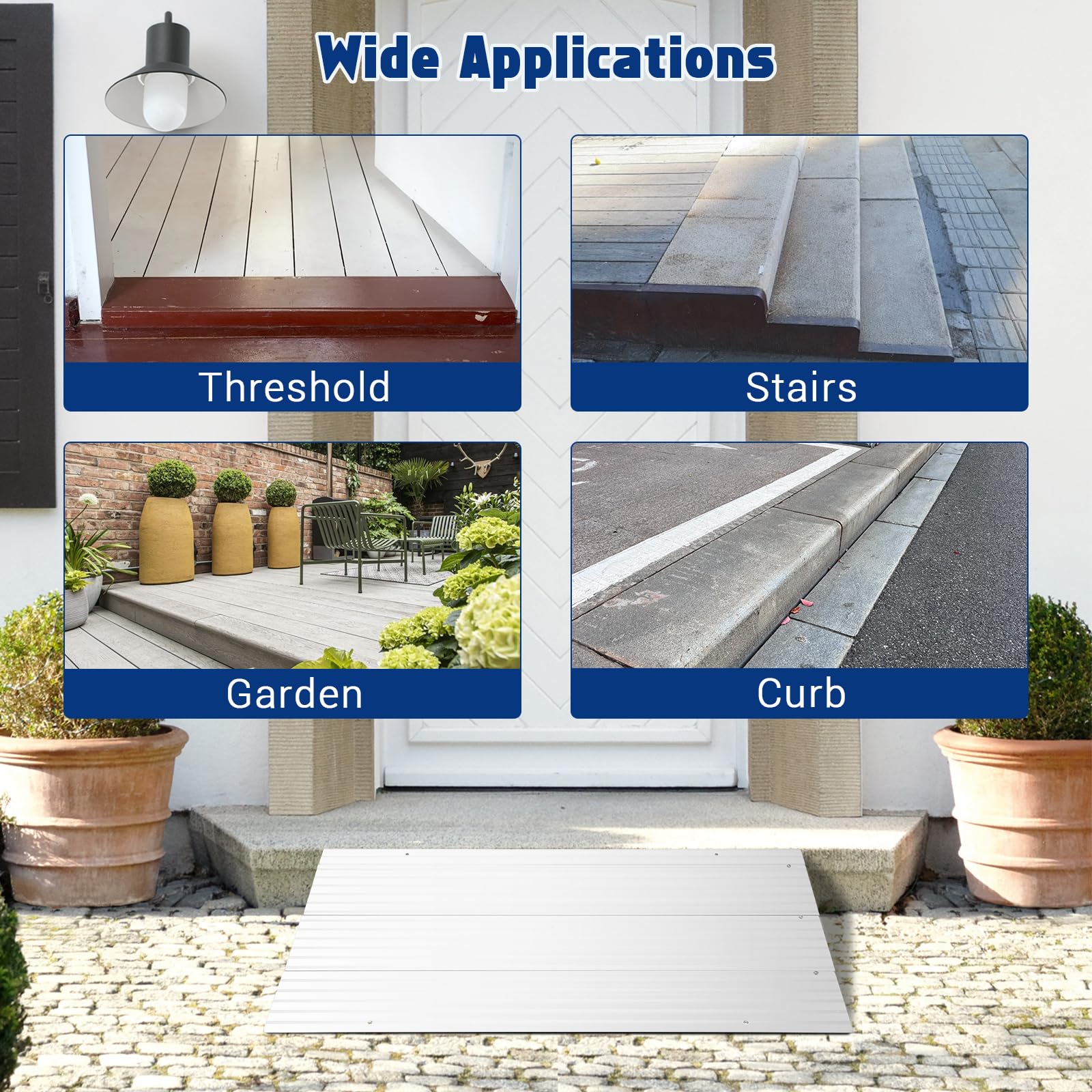 Rampa di soglia in alluminio Garvee – 34" L x 16,3" W x 3,3" H, capacità di carico di 700 libbre, rampa in 3 pezzi per sedie a rotelle, scooter e bici elettriche