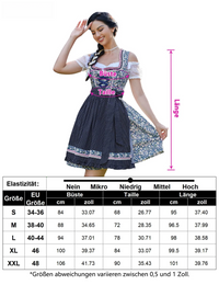 Abito tradizionale Dirndl da donna Garvee, corto con ricami, tre pezzi, Oktoberfest, blu scuro con fiori, taglia 36