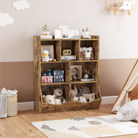 Mobiletto portagiochi rustico marrone Garvee con 3 ripiani, protezione antiribaltamento per camerette e sale giochi per bambini, in legno, robusto, sicuro per i bambini
