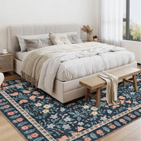 Tappeto decorativo da interno Garvee Boho 120x170cm, motivo floreale nero, antiscivolo, pelo corto, fibre sintetiche morbide, soggiorno, cameretta dei bambini