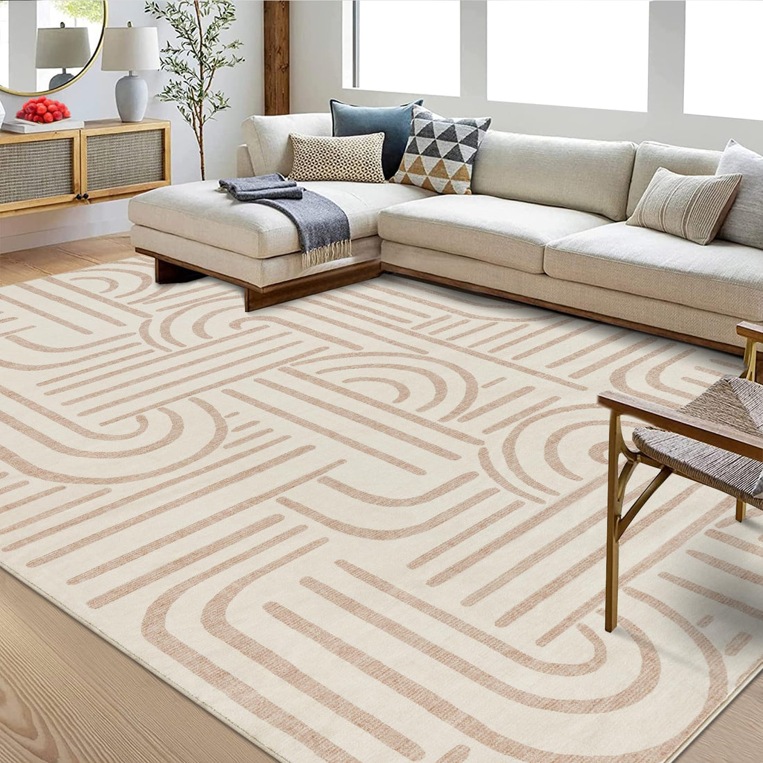 Tappeto Garvee lavabile a pelo corto 120x170 beige per soggiorno, camera da letto, cameretta dei bambini, antiscivolo, facile da pulire