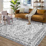 Tappeto Garvee grande grigio 240 x 340 cm, tappeto orientale vintage lavabile, pelo corto, antiscivolo, soggiorno, cucina - Grigio
