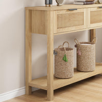 Tavolo da ingresso scanalato Garvee con 2 cassetti, consolle in legno per corridoio e soggiorno, 43,3x11,8x31,4 pollici, Burlywood