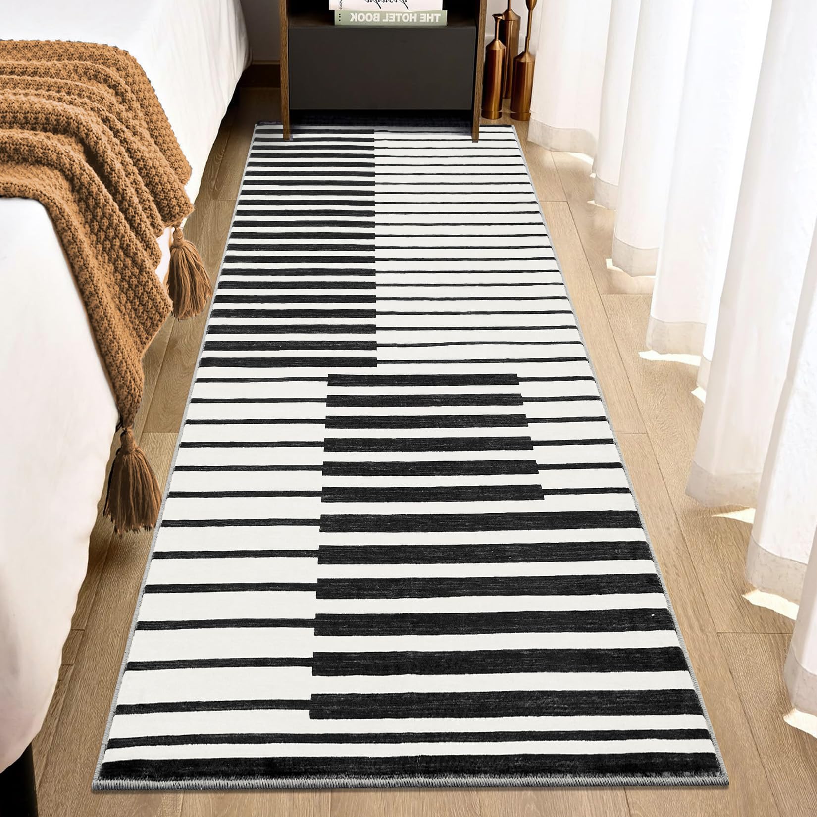 Tappeto Garvee 80x150 lavabile a pelo corto antiscivolo morbido per soggiorno camera da letto cucina corridoio nero