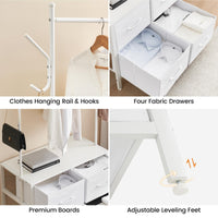 Appendiabiti Garvee con 4 cassetti, struttura in metallo e piano in legno, con camera da letto e corridoio, bianco, robusto e versatile