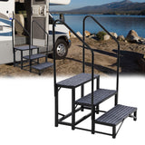 Scala Portatile Garvee RV a 3 Gradini con Corrimano, Antiscivolo, Acciaio Rinforzato, Capacità 300 kg, Facile da Montare, per Camper e Vasche Idromassaggio - Nero