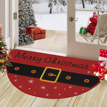 Zerbino natalizio Garvee, semicerchio, rosso, poliestere e iuta, antiscivolo, resistente, 40x80 cm, per uso interno ed esterno
