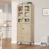 Mobile dispensa da cucina Garvee alto 71" con ante in vetro, 4 ante, 5 ripiani regolabili, legno di betulla, resistente, versatile, indipendente per cucina e bagno - legno di pero