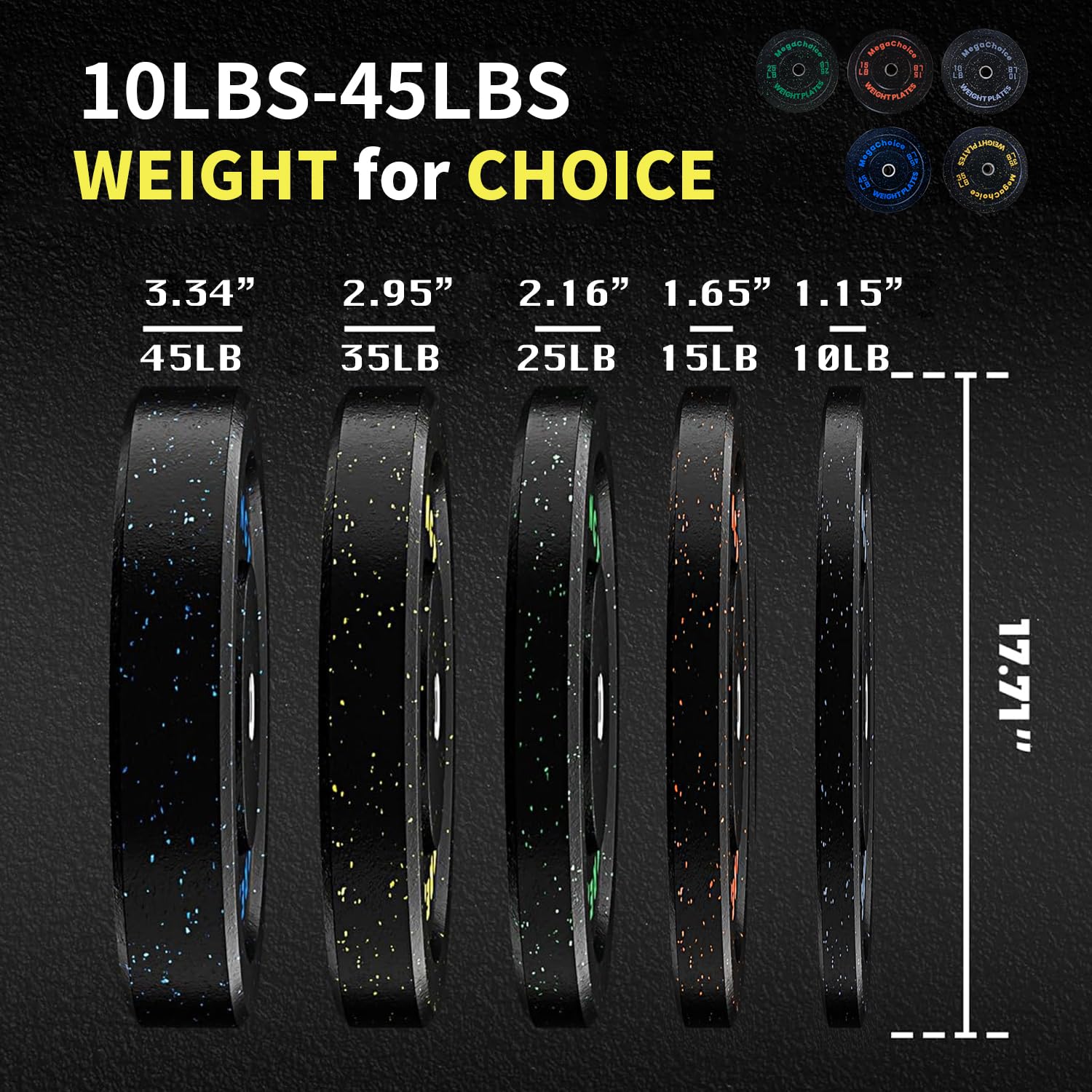 Set di dischi in gomma da 2" Garvee da 45 libbre con anello in acciaio, ammortizzanti per casa e palestra, pesi colorati