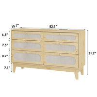Cassettiera in rattan Garvee con 6 cassetti, porte USB, legno naturale, stile boho, camera da letto e soggiorno, 52,1"L x 31,2"A, colore naturale
