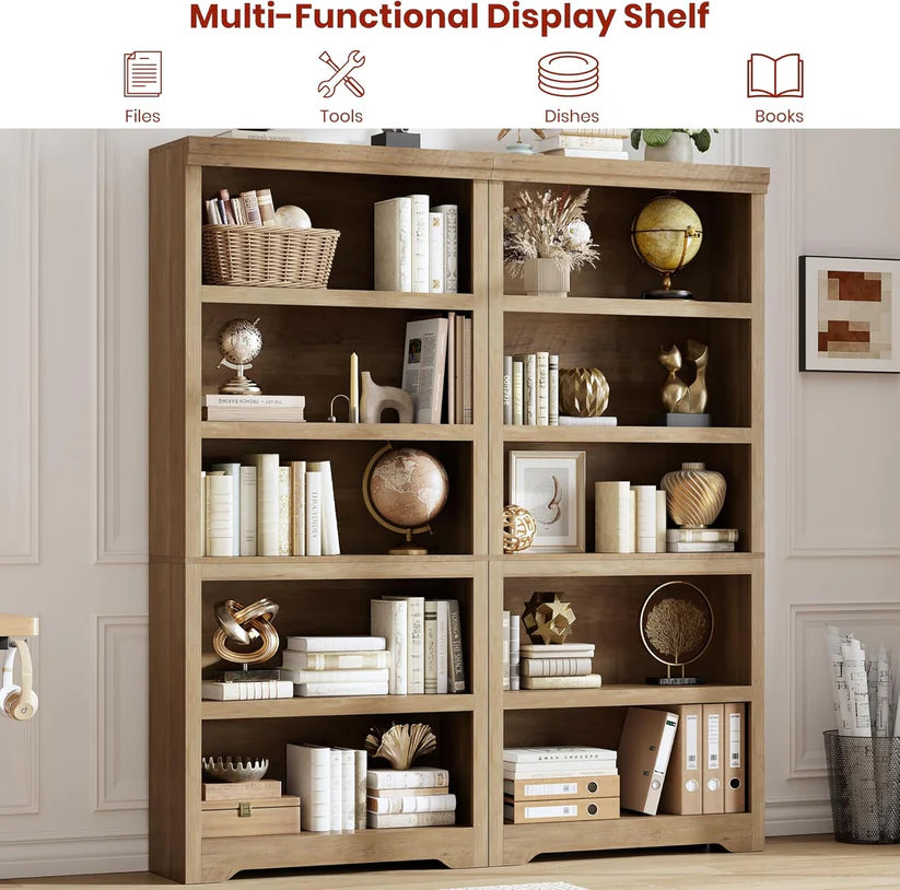 Garvee Libreria Rustica Alta 190,5 cm con 2-6 Ripiani Regolabili, Struttura MDF Robusta, Design Elegante, Anti-Ribaltamento, per Soggiorno e Studio, Neutra