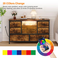 Cassettiera Garvee con 8 cassetti, mobile TV con luce LED, 3 prese e 2 porte USB per soggiorno, corridoio, camera da letto, marrone, robusta struttura in metallo, piano in legno