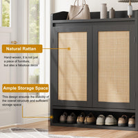 Scarpiera in rattan Garvee con 2 ante, ripiani regolabili, 5 ripiani, legno MDF, nero, per corridoio e soggiorno
