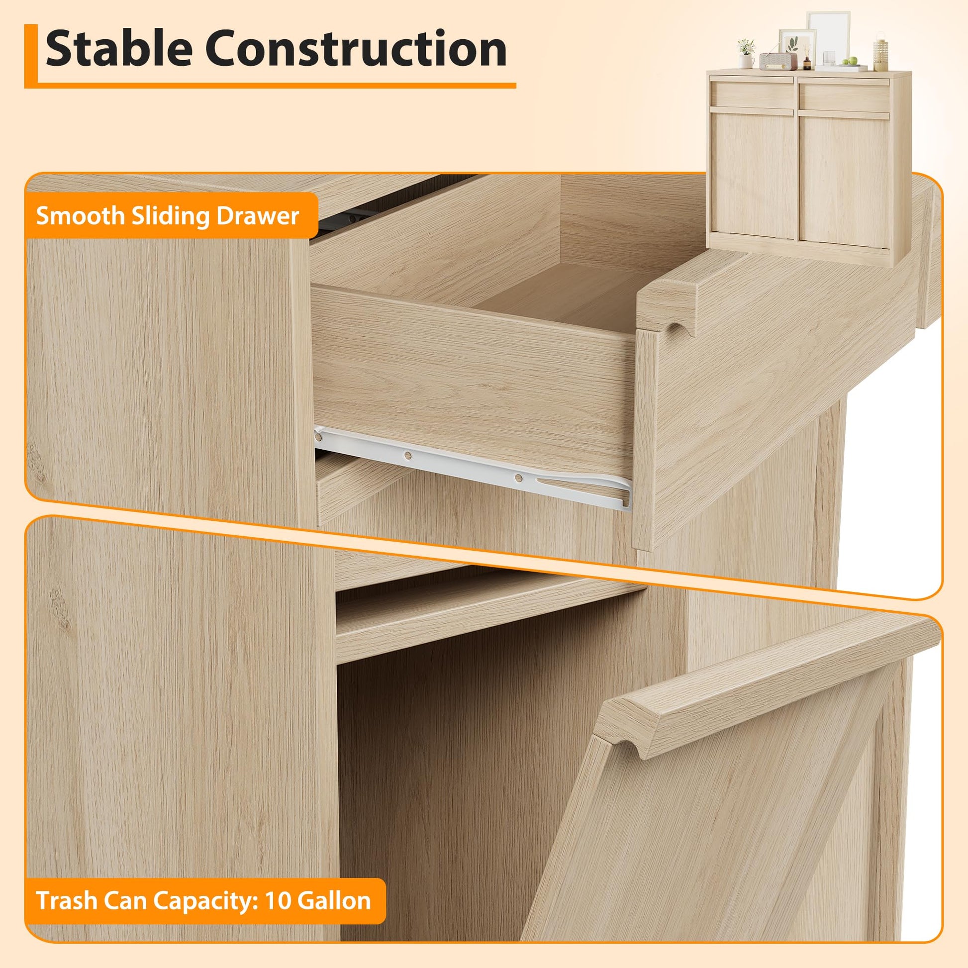 Pattumiera Garvee Modern da 37.85 L, a prova di animali domestici, in legno, autoportante per cucina e soggiorno, salvaspazio, sistema di inclinazione