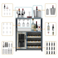 Mobile bar per vino Garvee a 3 ripiani con portabottiglie rimovibile, portabicchieri, ventilato per cucina e bar, 27,2"L x 13,8"P x 36,2"A, grigio