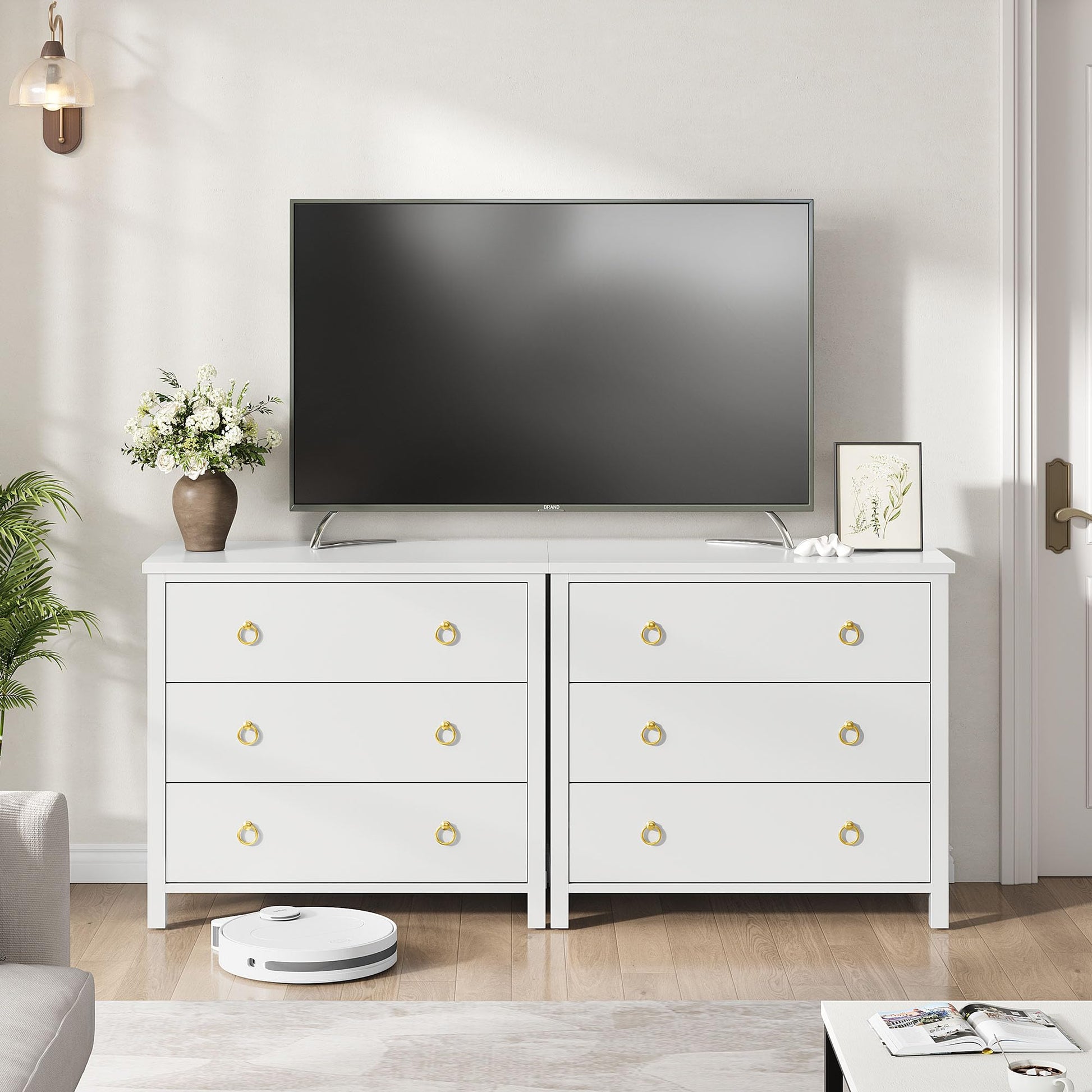 Cassettiera Garvee da camera da letto, 29" con 3 cassetti, bianca, per soggiorno e corridoio, in legno MDF, resistente ai graffi e all'acqua, ampio spazio di archiviazione