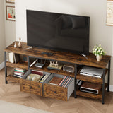 Garvee Mobile TV Rustico 71" Per TV Fino A 75" - Design Industriale, 2 Cassetti, Metallo E MDF, Soggiorno Camera Ufficio, Marrone