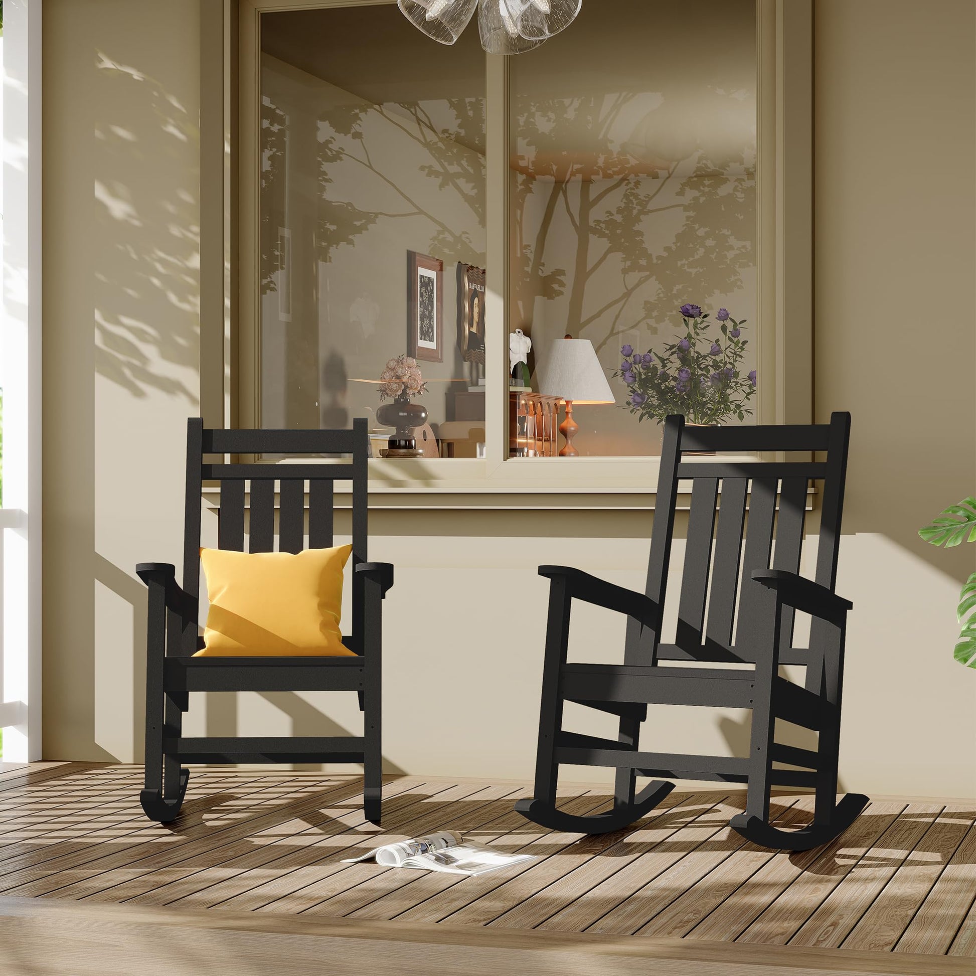 Sedie a dondolo resistenti alle intemperie Garvee HDPE con schienale alto extra large per giardino e veranda 35''P x 25,4''L x 41,9''H Bianco