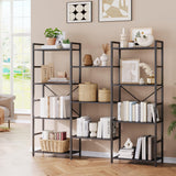 Libreria Garvee Industrial a 4 ripiani con struttura in metallo, 11 ripiani aperti, robusta, nera per soggiorno e ufficio - nero