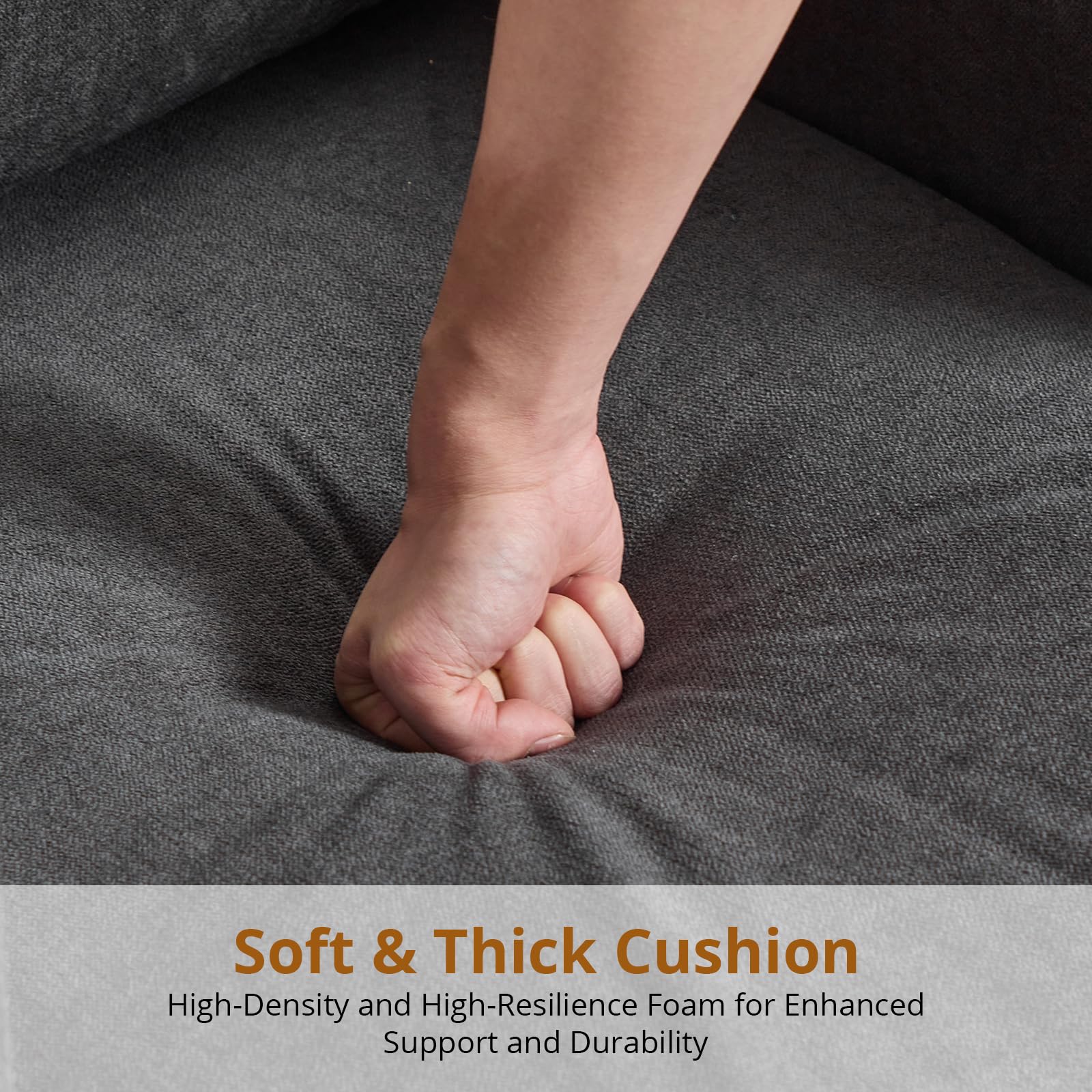 Poltrona moderna Garvee in tessuto di lino con robuste gambe in legno per soggiorno e ufficio, imbottita in modo confortevole, traspirante