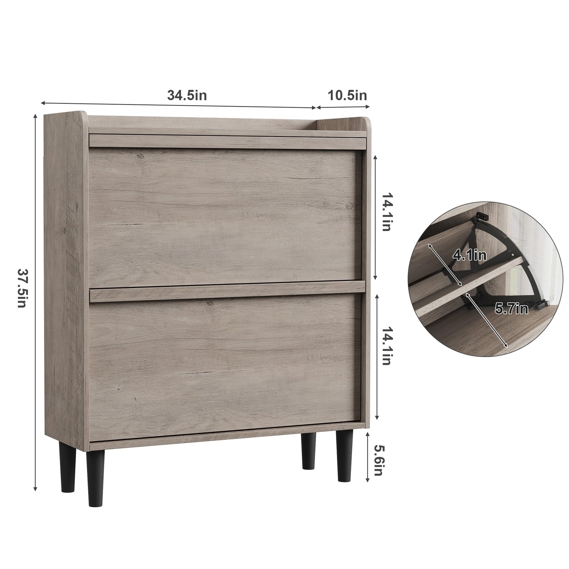 Scarpiera Garvee con 2 cassetti a scomparsa, ripiano regolabile, legno MDF, salvaspazio, robusta, grigia, per corridoio e soggiorno