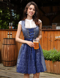 Garvee Dirndl da donna elegante, corto, set da 3 pezzi, blu Oktoberfest, taglia 40