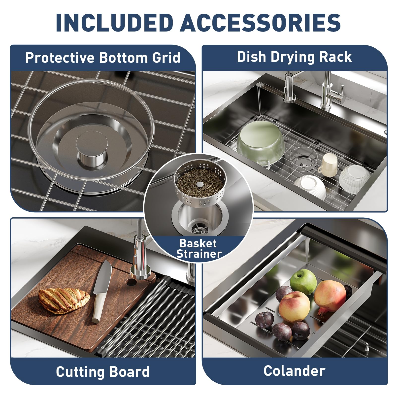 Lavello Garvee in acciaio inox con 1 vasca e rubinetto estraibile – 75 x 46 x 23 cm, pratico lavello per la tua cucina