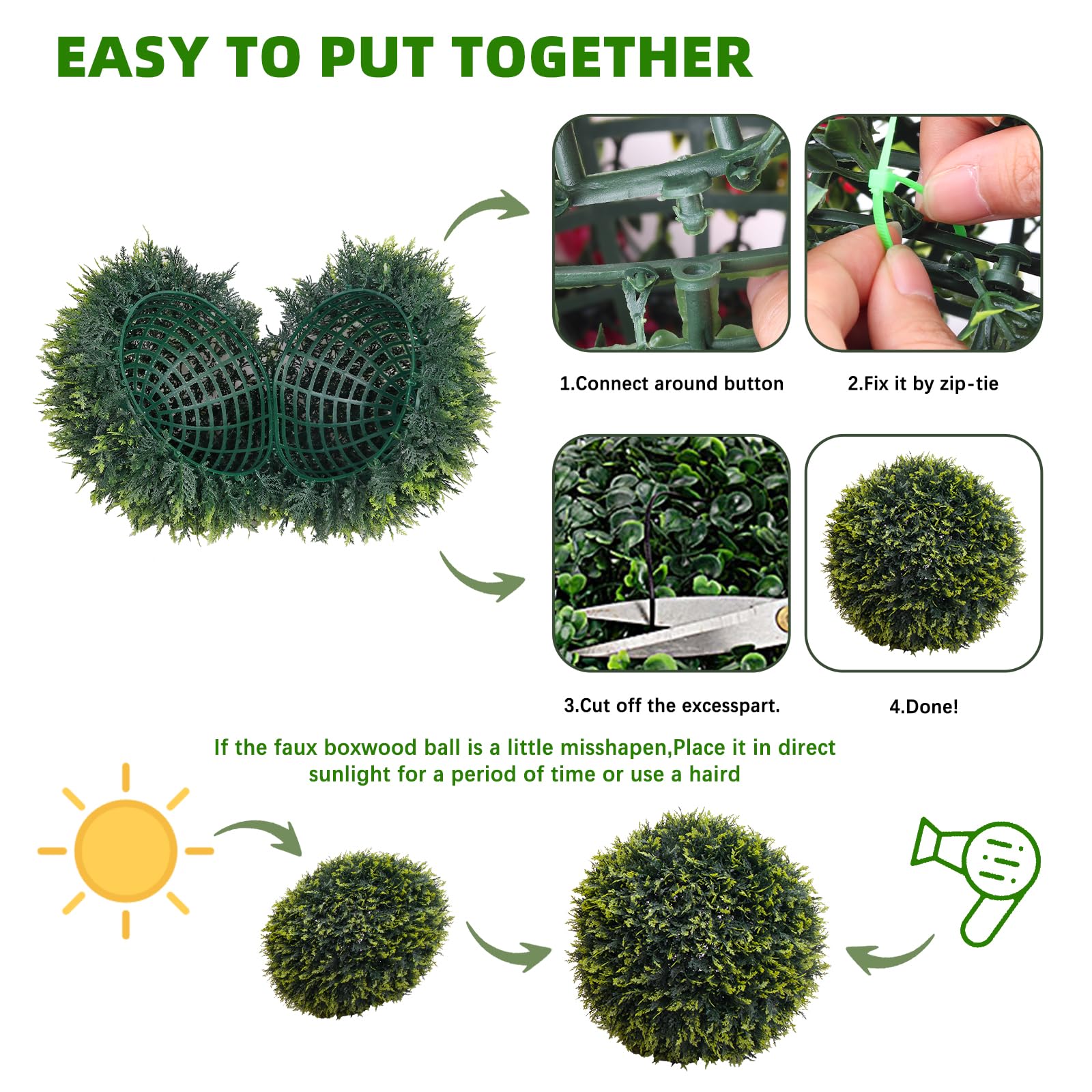 Sfere di cedro artificiale Garvee, set da 2, resistenti alle intemperie, senza manutenzione, materiale PE, per giardino e matrimonio, verde, 2 pezzi