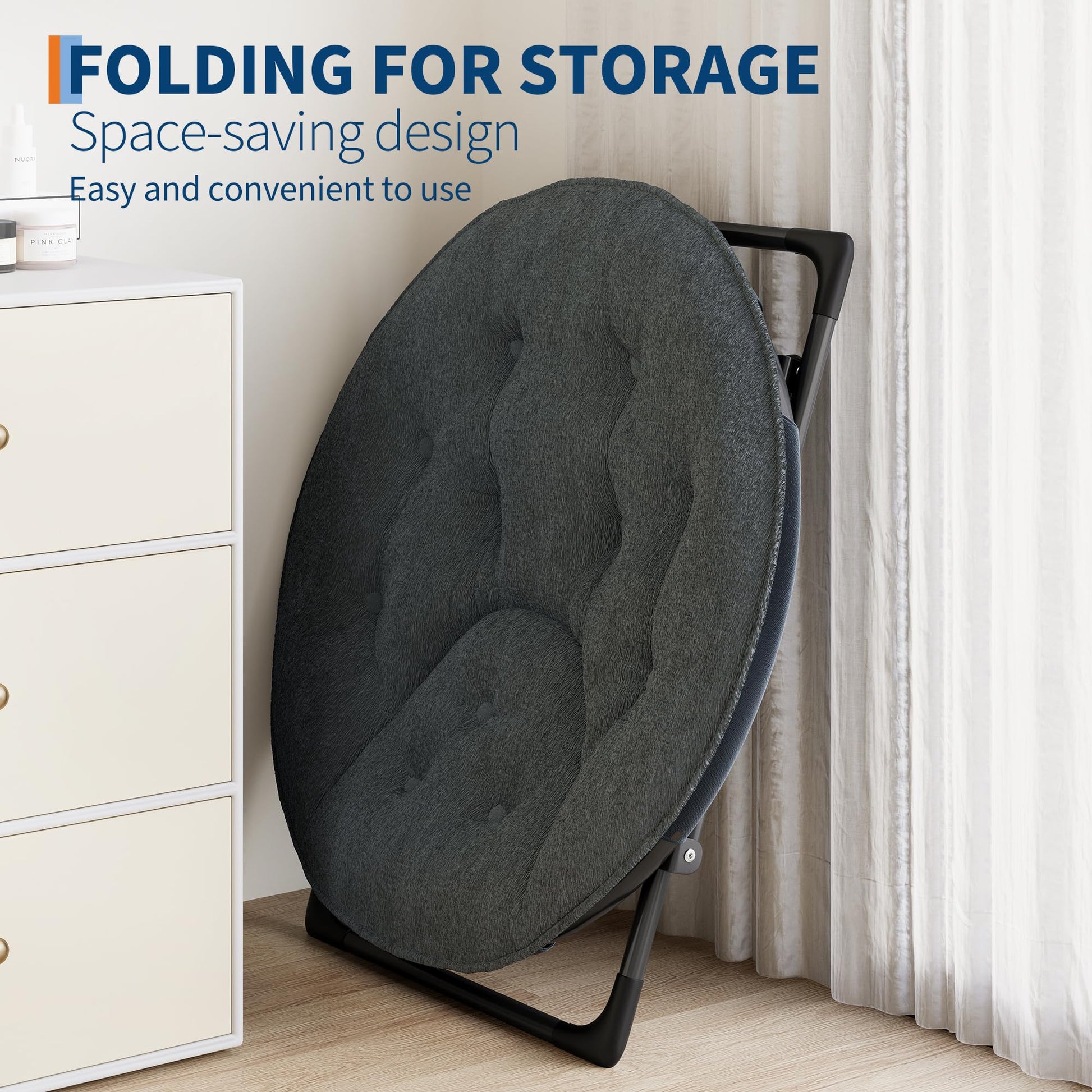 Sedia pieghevole Garvee in pelliccia sintetica con struttura in metallo per camera da letto e giardino, grigia, comoda e portatile