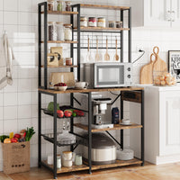 Garvee Bakers Rack con prese di corrente, supporto per microonde a 7 livelli, struttura in metallo, ripiani in legno, 35,41" x 15,71" x 70,12", versatile e stabile