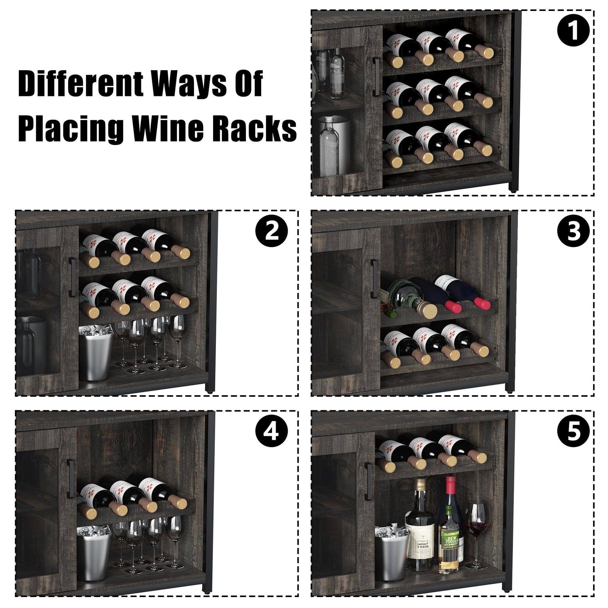 Mobile bar per vino Garvee a 3 ripiani con portabottiglie rimovibile, portabicchieri per cucina e soggiorno, 27,2"L x 13,8"P x 36,2"A, MDF e ferro