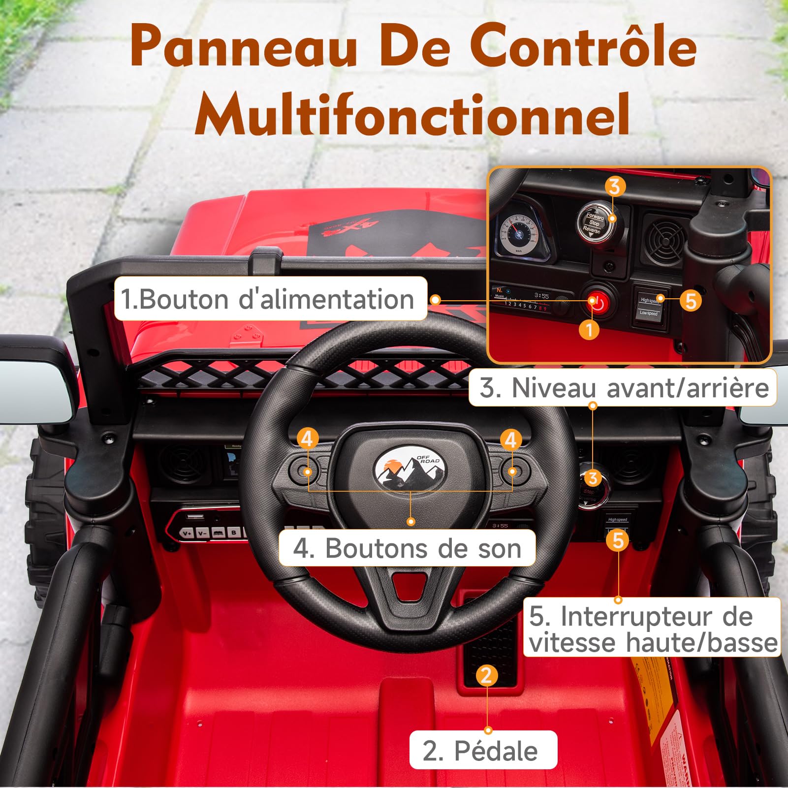 Garvee 12V Auto elettrica per bambini rossa con LED, musica Bluetooth per feste in giardino e attività all'aperto