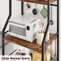 Garvee Kitchen Baker's Rack con supporto per microonde, grande cestello in filo metallico, 4 ripiani, robusto MDF e acciaio, 8 ganci, marrone rustico, per cucina e bar