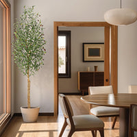 Albero di ulivo artificiale Garvee da 2,1 m con 2 tronchi di legno, 1152 foglie di seta, vaso in cemento bianco, decorazione per soggiorno, rami regolabili, verde realistico