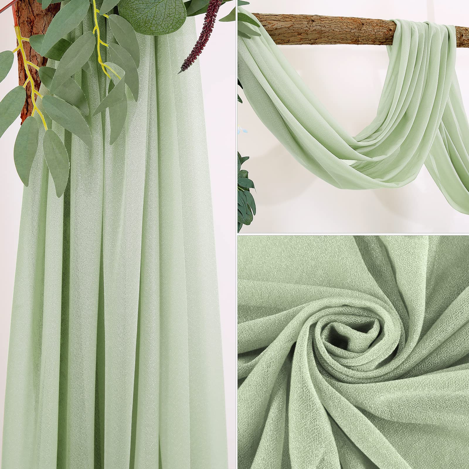 Garvee Wedding Arch Tenda in tulle di mussola trasparente 70x550cm Decorazione per matrimonio grigio-verde