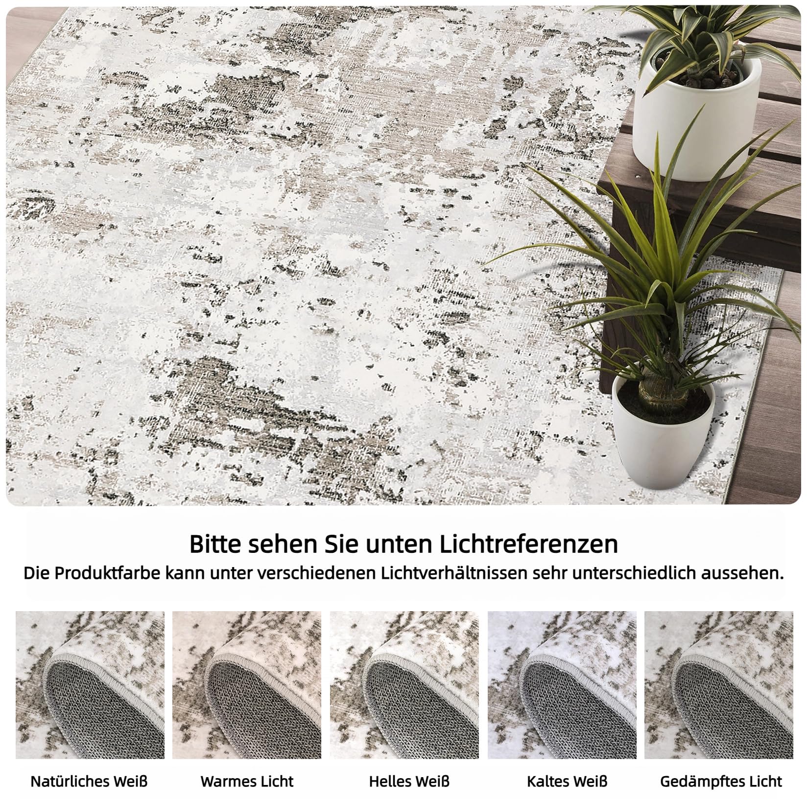 Tappeto moderno astratto per soggiorno Garvee 120x170 cm beige, lavabile, antiscivolo, a pelo corto, per ufficio e camera da letto