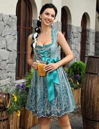 Garvee Dirndl da donna, abito tradizionale midi in 2 pezzi con grembiule Dirndl per l'Oktoberfest, verde, taglia 34, elegante abito festivo