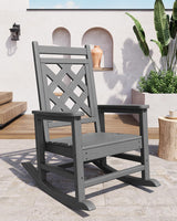 Garvee Sedia a Dondolo Oversize Adirondack in HDPE con Texture Legno, Resistente 172 kg, Impermeabile per Patio e Giardino, Nero - Grigio