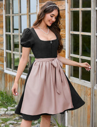 Garvee Dirndl, abito tradizionale da donna midi in pelle scamosciata con grembiule, nero, taglie 34-52