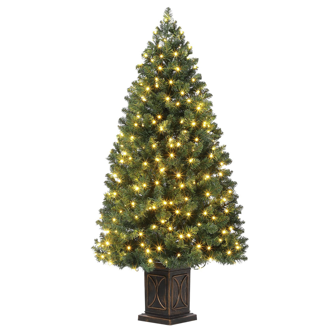 Albero di Natale artificiale Garvee da 4.5 piedi verde con 300 luci LED, 8 modalità di illuminazione, anche in PVC per casa e fisso, base in cemento, denso e realistico