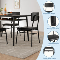 Set da pranzo Garvee per 2 persone con contenitore, struttura in metallo, sedie imbottite, piano in legno MDF, nero, salvaspazio per piccoli appartamenti