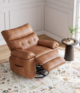 Garvee Poltrona Reclinabile in Pelle Oversize con Massaggio e Riscaldamento, Girevole e Basculante, Imbottitura Spessa, Pelle PU Resistente, Soggiorno, Nero