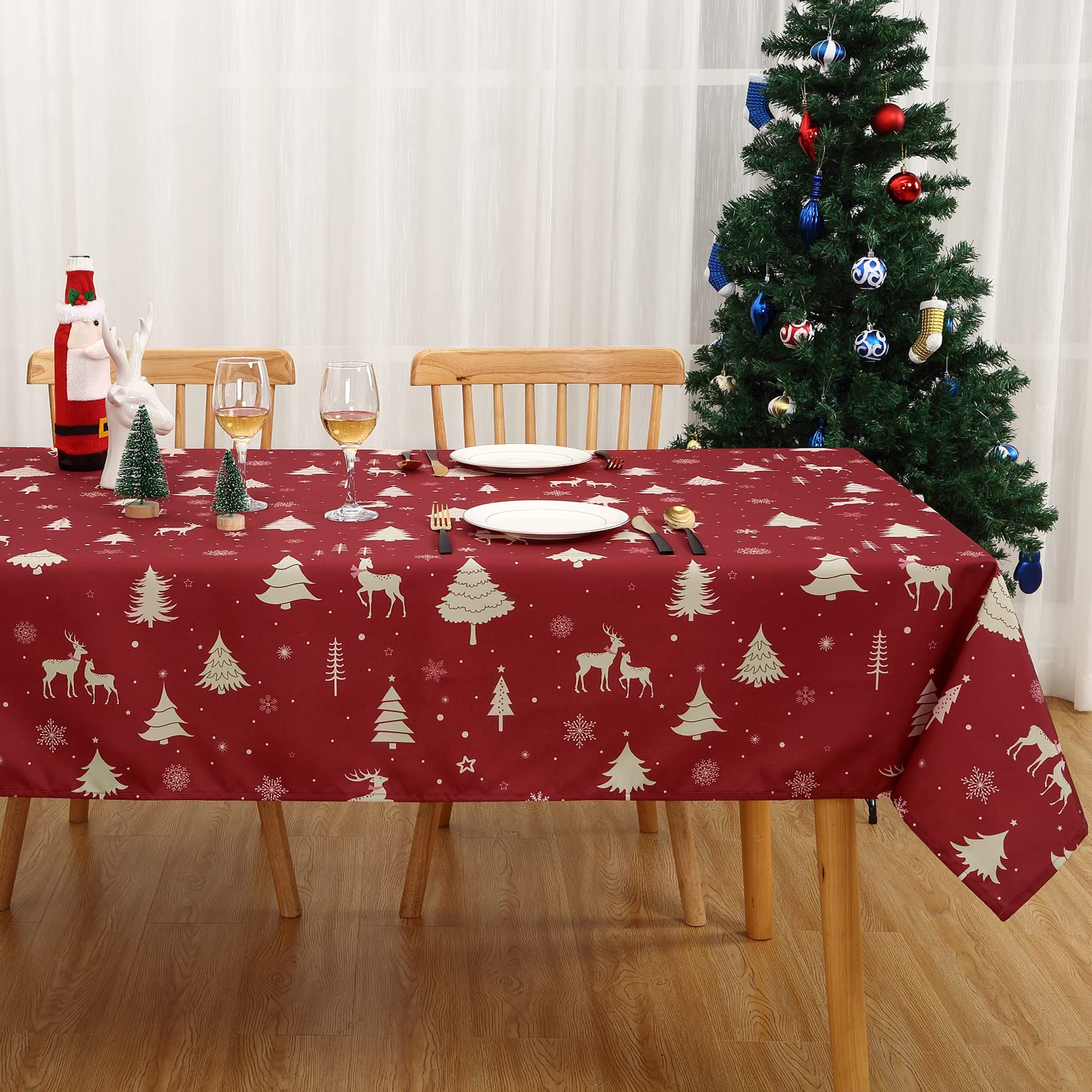 Tovaglia natalizia impermeabile Garvee con motivo a cervo, color oro, 137x229 cm, decorazione per feste e cucina