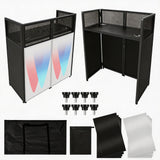Garvee Portable DJ Facade Booth - Foldable DJ Table with Steel Frame, Adjustable Feet, White & Black Projection Canvas for Parties and Events