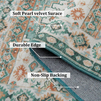 Tappeto Garvee a pelo corto lavabile in lavatrice 120 x 170 cm arancione-verde orientale antiscivolo e facile da pulire per il soggiorno