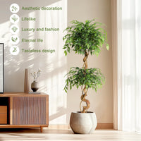 Albero di ficus artificiale Garvee da 5 piedi con tronco curvo, 1134+ foglie di seta, vaso bianco per ufficio e soggiorno
