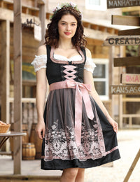 Garvee Dirndl, abito tradizionale midi da donna, set completo da 3 pezzi per l'Oktoberfest e le feste popolari, taglie 34-48, nero, 44