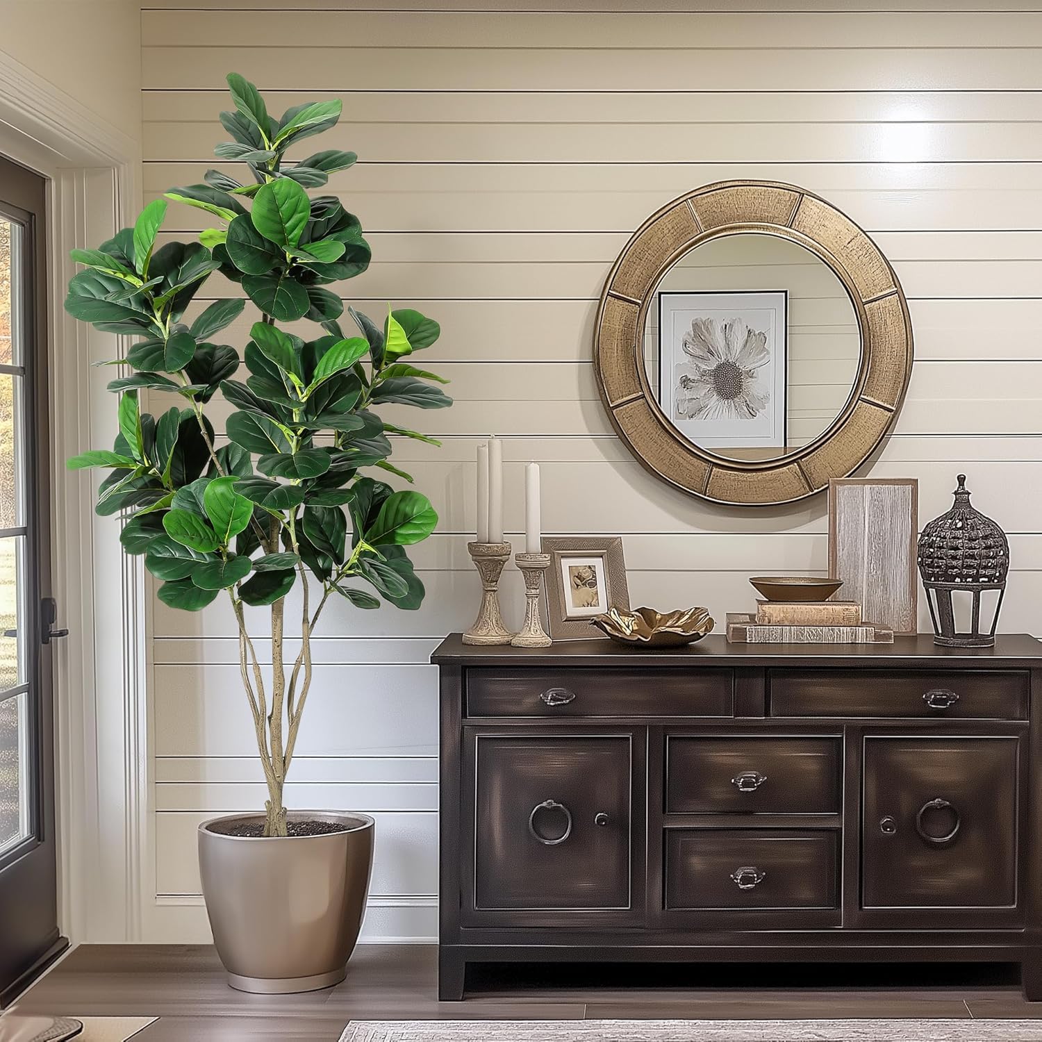 Albero di fico artificiale Garvee da 6 piedi con vaso nero per decorazioni interne/esterne, facile da pulire, resistente alle intemperie, consistenza realistica