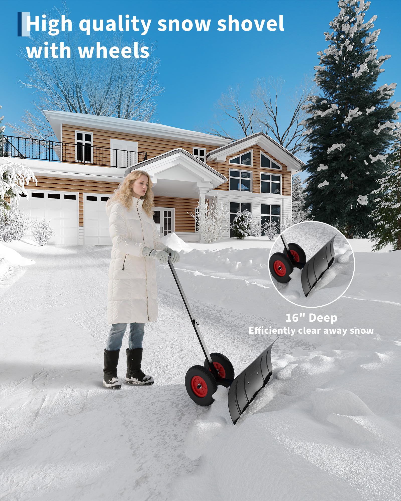 Pala da neve Garvee 74x42cm – regolabile in altezza in 5 posizioni, in metallo, per giardino, vialetti e vialetti d’accesso in inverno.